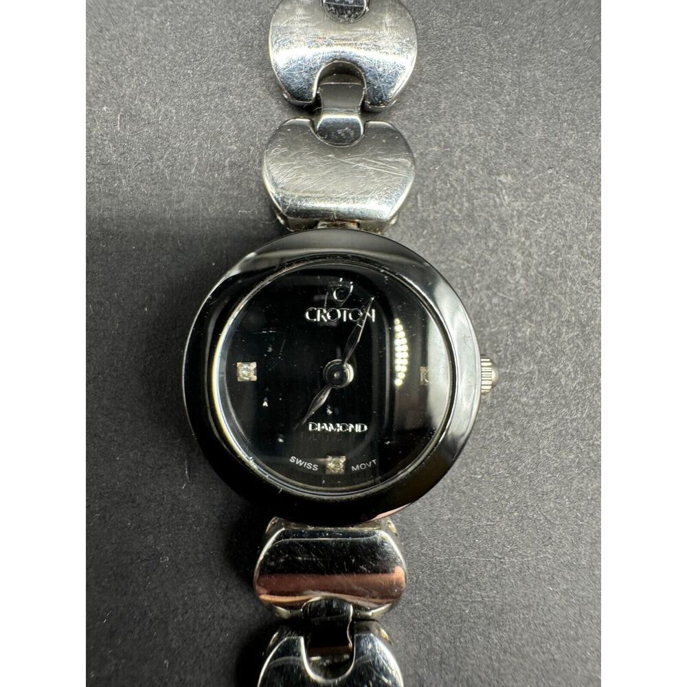 CROTON Diamond Dial Black Ceramic Stainless Steel Sapphire Crystal 3ATM Watch